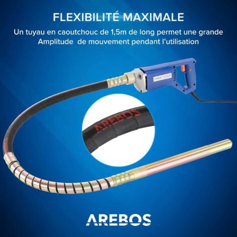 AREBOS Vibrateur à Béton Vibrateur Interne Cylindrique  Poignée Pistolet  Portable (800 W 1,5 M Longueur du câble)