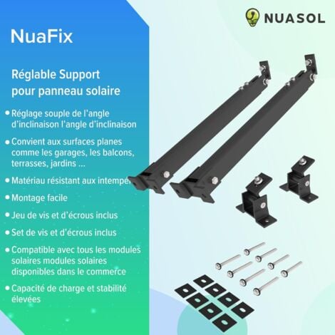 NuaSol Lot de 2 supports de centrales électriques de balcon Support de panneau solaire réglable pour installations photovoltaïques Angle d'inclinaison 15-30° Longueur réglable 390-693 mm Noir
