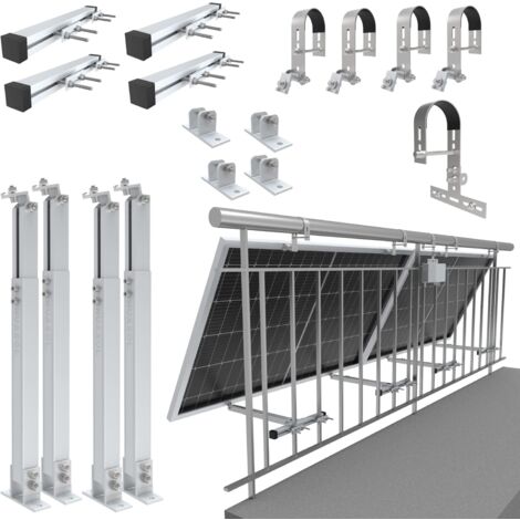 Nuasol – Support de balustrade pour balcon – Fixation pour 2 panneaux solaires et un onduleur – Acier inoxydable et aluminium – Angle d'inclinaison 0°/25-45°