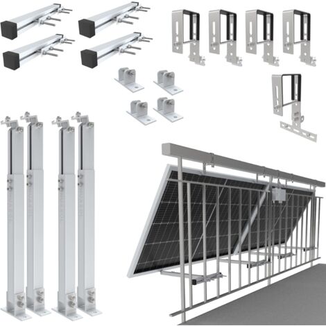 Nuasol – Support balcon pour panneaux solaires – Fixation sur balustrades carrées – Acier inoxydable et aluminium – Angle réglable 0° à 45°