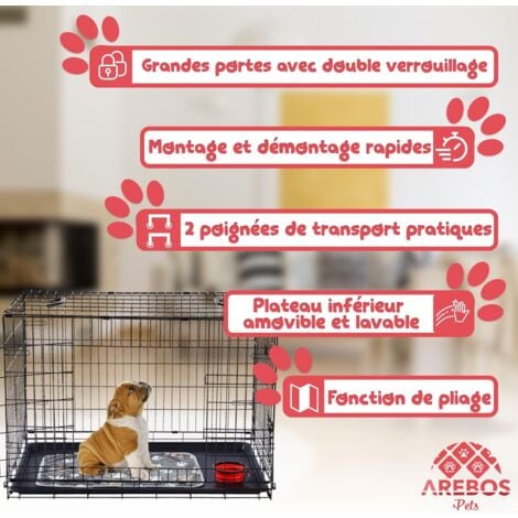 Cage de transport pour chiens double sécurisée, avec dos incliné