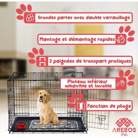 AREBOS Cage pour chien 92,5 x 60 x 66 cm Caisse de transport pour chien
