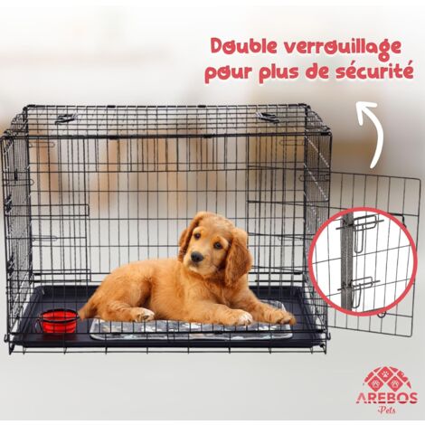 AREBOS Cage pour chien 107 x 71 x 77,5 cm  Caisse de transport pour chien voiture pliable  Caisse de transport pour chien pliable  Caisse de transport pour chien avec 2 portes  Cage pour chien à la ma