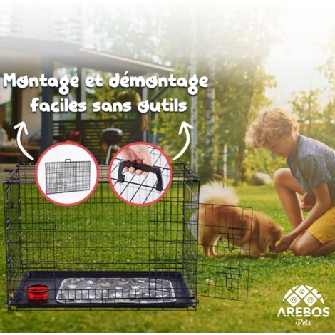 AREBOS Cage pour chien 107 x 71 x 77,5 cm  Caisse de transport pour chien voiture pliable  Caisse de transport pour chien pliable  Caisse de transport pour chien avec 2 portes  Cage pour chien à la ma
