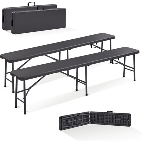 Arebos – Lot de 2 bancs pliables 183x28x43 cm – Capacité 150 kg par banc – Châssis acier avec revêtement – Surface en plastique HDPE