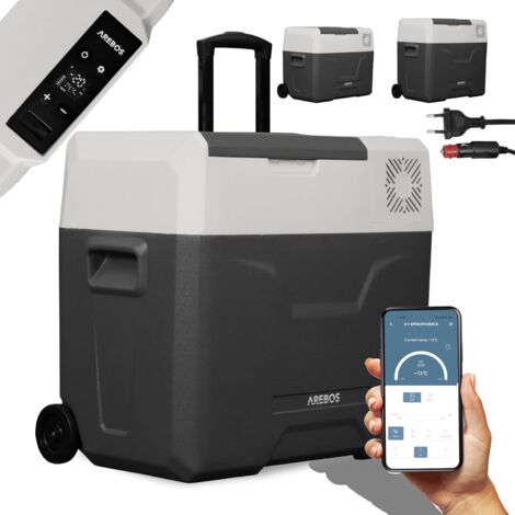 AREBOS Glacière à compresseur avec roues 47 L Réfrigérateur de voiture APP