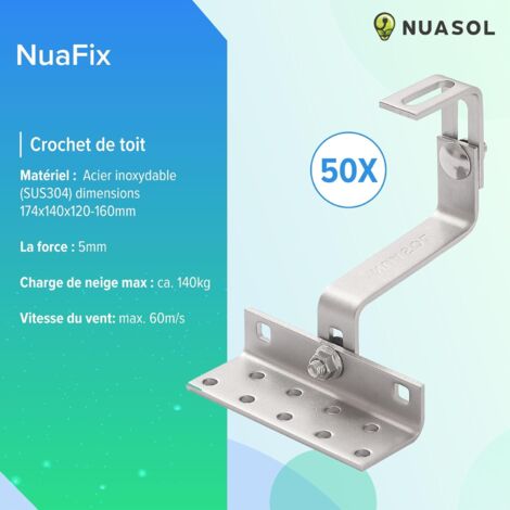 NuaSol-NuaFix 50x crochets de toit pour installations PV profilés en aluminium
