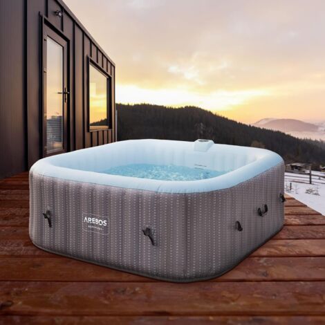 Arebos – Spa gonflable 6 personnes – 185 x 185 x 65 cm – 130 buses de massage – Température réglable jusqu'à 40 °C – Installation rapide