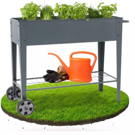 Arebos – Bac à plantes surélevé en métal 108 x 51 x 80 cm – Capacité 75 L – Avec 2 roulettes pour un déplacement facile – Résistant aux intempéries (1/5)