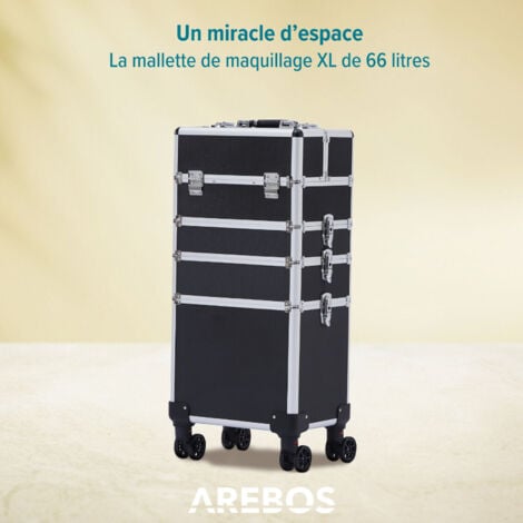 AREBOS Mallette de cosmétiques Mallette de Maquillage Professionnel verrouillableavec Roues universelles à Rotation de 360°Noir