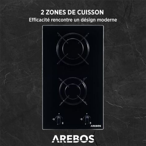 Plaque de cuisson mixte 60cm 2 foyers gaz + 2 induction verre Noir