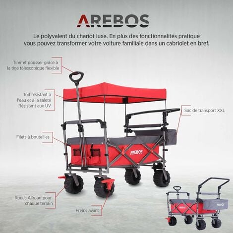 Arebos Chariot à Main AREBOS Chariot à Main de Toit Pliable Chariot d'équipement Rouge 