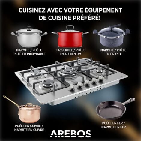 AREBOS Cuisinière à gaz de 5 flammes Vitrocéramique Autonome