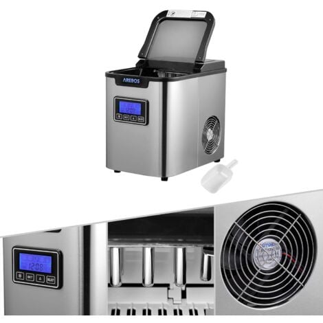 AREBOS Machine à Glaçons en Acier Inoxydable 2,2L LCD Icemaker 12KG/24H