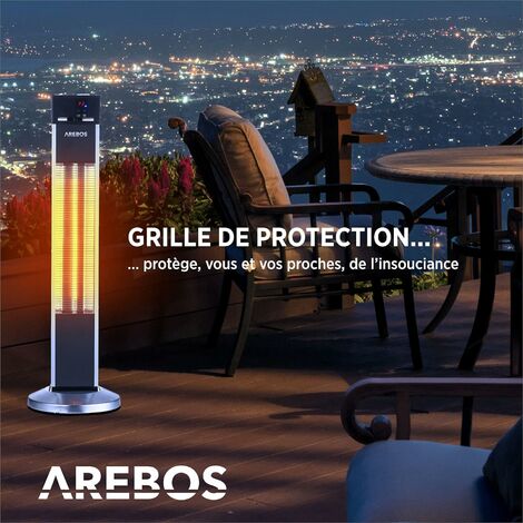 AREBOS Radiateur infrarouge  Chauffage radiant terrasse 2000W  pied  intérieur et extérieur  Low-Glare  électrique