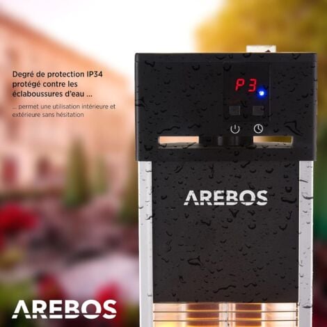 AREBOS Radiateur infrarouge  Chauffage radiant terrasse 2000W  pied  intérieur et extérieur  Low-Glare  électrique