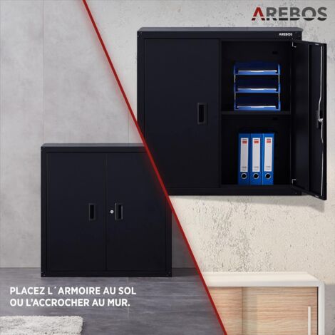 AREBOS Armoire de classement  Armoire de Bureau  Armoire de Rangement  4 étagères réglables en Hauteur  180x90x40cm  Noir