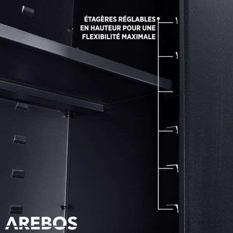 AREBOS Armoire de classement  Armoire de Bureau  Armoire de Rangement  4 étagères réglables en Hauteur  180x90x40cm  Noir