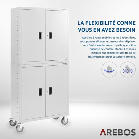 AREBOS Armoire de classement  Armoire de Bureau Armoire de Rangement 4 étagères réglables en Hauteur  180x90x40cm  Blanc
