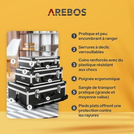 AREBOS Lot de valises de transport portatives en aluminium avec