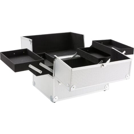 AREBOS Conteneur Cosmetics 15L Mallette Maquillage Rangement ValiseCompartiments coulissants sur Les Deux côtés Argent