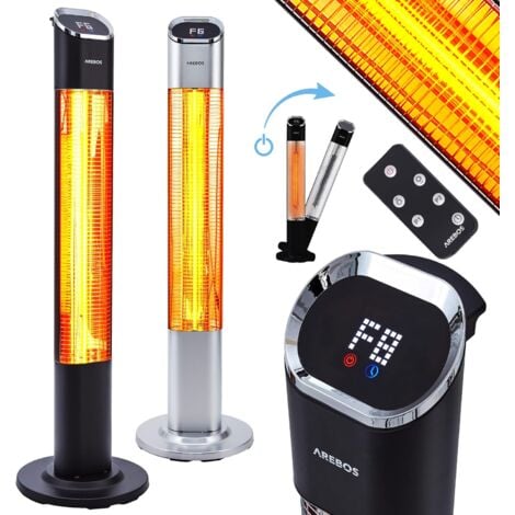 AREBOS Chauffage infrarouge  Radiateur radiant électrique  2000 W  2 niveaux  Minuterie 24 heures  télécommande Noir