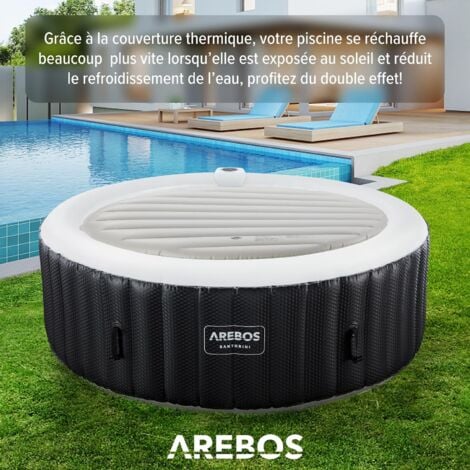 AREBOS Couverture thermique pour bains à remous  Ø167cm  noir  Accessoires de bains à remous pour piscines  Couverture gonflable