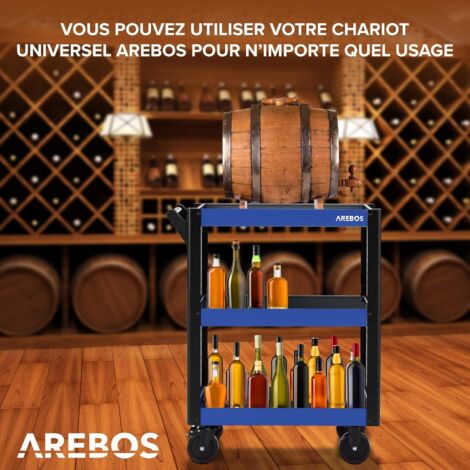 AREBOS Chariot de Service 3 Compartiments Chariot d'atelier Chariot à OutilsChariot pour Le Transport et Le StockageBleu /Noir