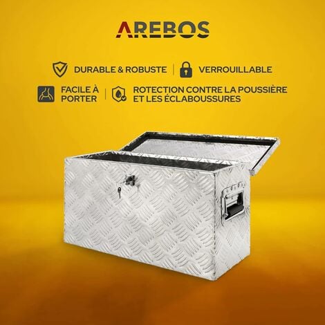 AREBOS Boîte à Outils Boite de Rangement Transport Box Truckbox  Aluminium  60 x 25 x 30 cm  40L  Verrouillage avec 2 Clés