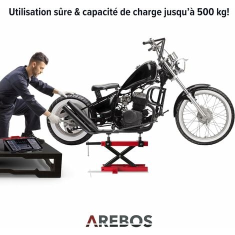 AREBOS Cric de Moto 500 kg Pont Élévateur pour Motos Plate-Forme Élévatrice Bloc de Montage  Régable de 95-375 mm
