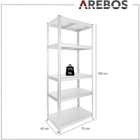 AREBOS Étagère Charge Lourde  875 kg Capacité Totale  180 x 75 x 45 cm  Métal galvanisé et Panneau de Fibre de Bois MDF