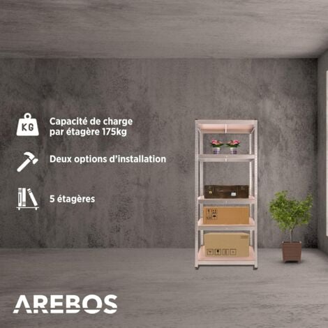 AREBOS Étagère Charge Lourde  875 kg Capacité Totale  180 x 75 x 45 cm  Métal galvanisé et Panneau de Fibre de Bois MDF
