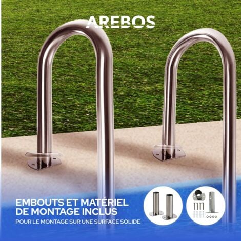 AREBOS Echelle de Piscine en Acier Inoxydable 3 marches avec Patins antidérapants sur Les échelons Echelle d'accès Argent 132x45x23