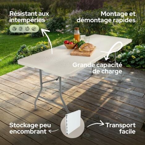 AREBOS Table Pliable de Camping  Pliante Plastique Robuste  Blanche Table de Jardin terrasse  Buffet intérieur extérieur  Blanc