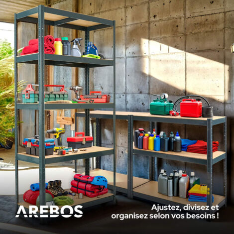 Étagère Lourde AREBOS - Lot De 2 - 180x75x45 Cm - 875kg Charge Totale - 5 Plateaux MDF - Galvanisé