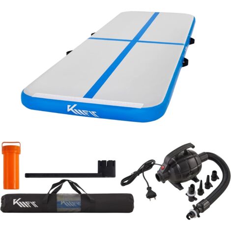 KM Fit Tapis de gymnastique gonflable Airtrack - 3 m - Bleu - Avec sac de transport, pompe à air électrique et kit de réparation - Résistant aux UV - Tapis de yoga, tapis d'entraînement