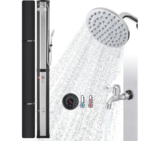 Arebos – Douche solaire 60 L – Hauteur 228 cm – Température max 60°C – Installation facile – Douche de pluie orientable avec robinet mélangeur