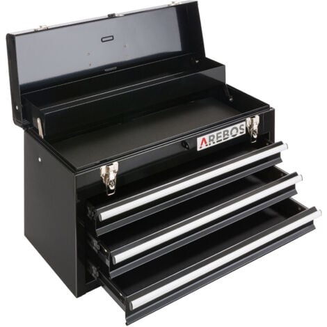 AREBOS Boîte à outils avec 3 tiroirs et 2 compartiments de rangement Noir  Poignée de transport