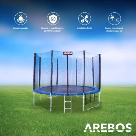 AREBOS Coussin de Protection pour Trampoline + Filet   430 cm + Filet pour 8 tiges