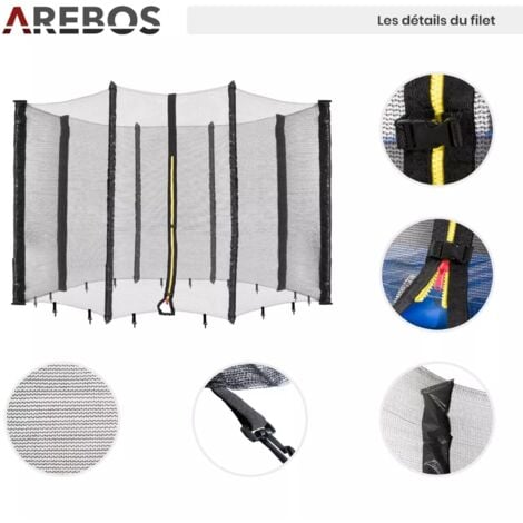 AREBOS Coussin de Protection pour Trampoline + Filet   430 cm + Filet pour 8 tiges