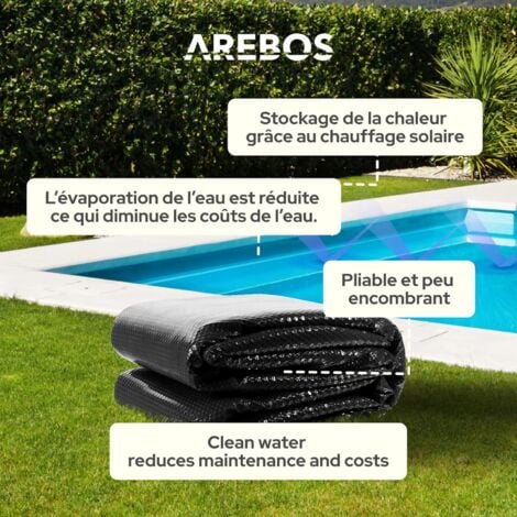 AREBOS Bâche thermique bâche solaire chauffage solaire piscine 4,5m x 2,2 m Noir