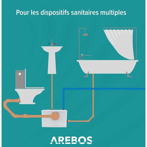 Blanc 600 W min 100 l lavabo douche Petite station de pompage Arebos Broyeur sanitaire pour WC Débit dentrée Sanibroyeur Pompe eaux usées 