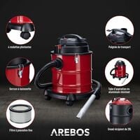 AREBOS Aspirateur à Cendres Premium 20 L Aspirateur Cheminée avec Filtre HEPA - Rouge / Noir