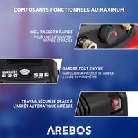 AREBOS Compresseur D'Air 6L Ensemble D'Accessoires 13 Pièces + Tuyau Spiralé - Rouge