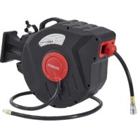 Arebos â Enrouleur pneumatique automatique 30 m â Raccord 1/4 pouce â Pression max 18 bars â BoĂźtier polypropylĂšne robuste â Support mural pivotant 180°