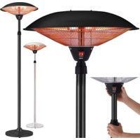 AREBOS Chauffage infrarouge sur pied  Radiateur terrasse électrique  2 niveaux  2 tubes de chauffage  Argent