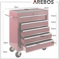 AREBOS Servante Caisse à Outils Chariot d’Atelier | 5 tiroirs | Rouge | Résistante aux Rayures | avec revêtement antidérapant - Rouge