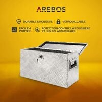 AREBOS Boîte à Outils Boite de Rangement Transport Box Truckbox | Aluminium | 40L | 2 Clés | Pour Remorque | Incl. Joint en Caoutchouc - argent