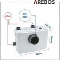 AREBOS Broyeur Sanitaire | Pompes de Relevage | 600W | pour WC, Lavabo, Douche Pompe Eaux Usées | 100l/m | blanc