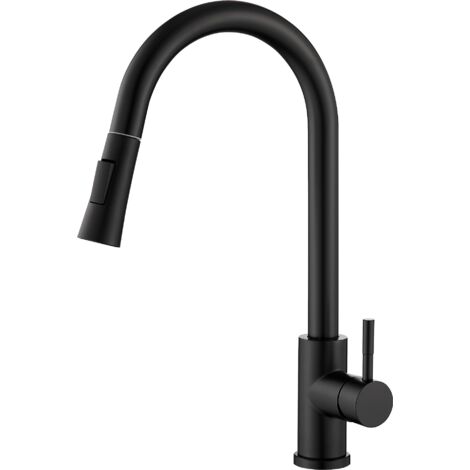 VALAZ Grifo de cocina negro mate monomando extraíble serie Parana